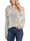 Cece Womens Sequined One Shoulder Blouse In White