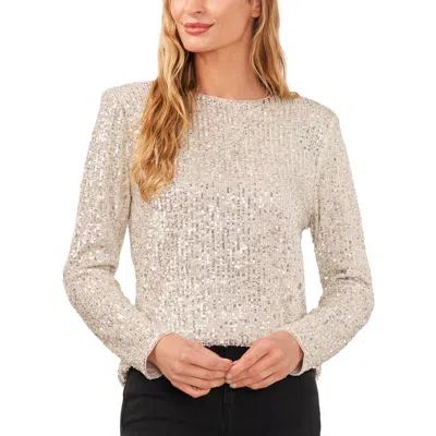 Cece Womens Sequined Polyester Pullover Top In Champagne