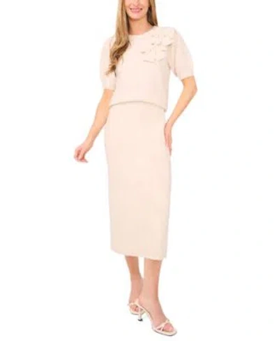 Cece Womens Short Sleeve Sweater Midi Skirt In Pink