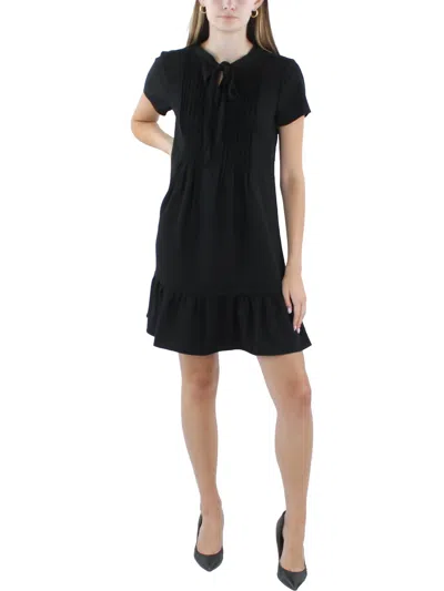 Cece Womens Short Sleeve Tie Neck Mini Dress In Black