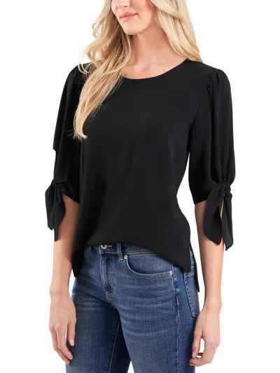 Cece Womens Side Slit Puff Sleeve Blouse In Black