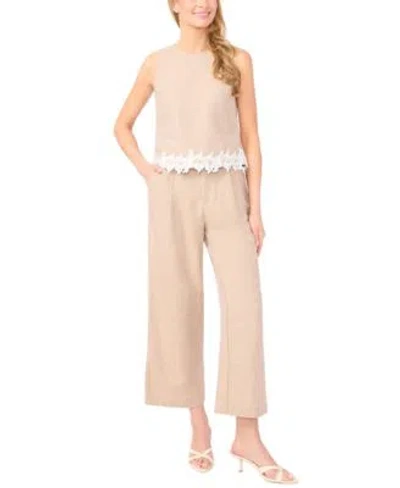 Cece Womens Sleeveless Lace Hem Top Pull On Cropped Pants In Brown