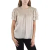 Cece Womens Smocked Satin Pullover Top In Neutral