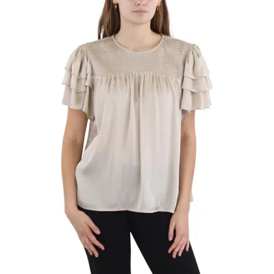 Cece Womens Smocked Satin Pullover Top In Neutral