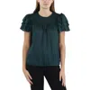 Cece Womens Smocked Satin Pullover Top In Blue