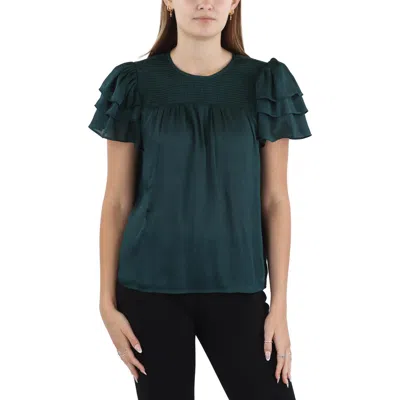 Cece Womens Smocked Satin Pullover Top In Blue