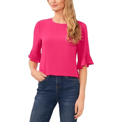 Cece Womens Solid Bell Sleeve Blouse In Bright Rose
