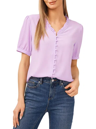 Cece Womens Solid Button-down Button-down Top In Purple