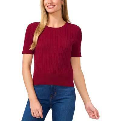 Cece Womens Solid Cable Knit Crewneck Sweater In Deep Merlot