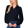 Cece Womens Solid Chiffon Button-down Top In Blue