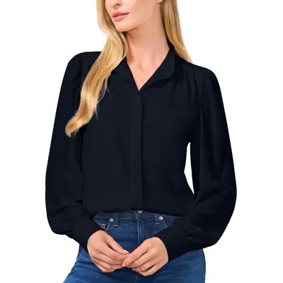 Cece Womens Solid Chiffon Button-down Top In Blue