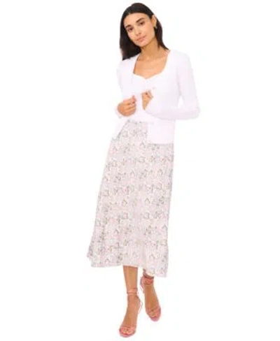 Cece Womens Sweetheart Neck Knit Tank Faux Pearl Button Cardigan Floral Print Midi Slip Skirt In Rich Black