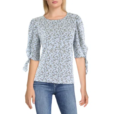 Cece Womens Textured Tie Sleeve Blouse In Blue