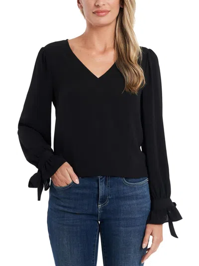 Cece Women's Solid Long Sleeve V-neck Tie Cuff Blouse In Rich Black