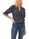 Cece Floral Split Neck Blouse In Black
