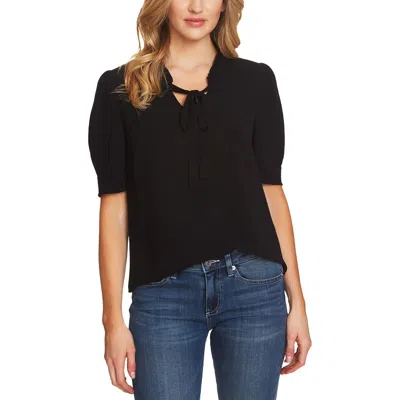 Cece Womens Tie Neck Ruffled Blouse In Rich Black