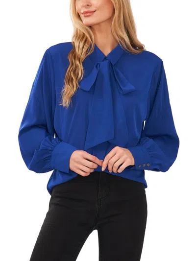 Cece Womens Tie-neck Work Wear Button-down Top In Blue