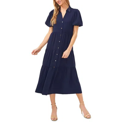 Cece Womens Tiered Polyester Midi Dress In Classic Navy
