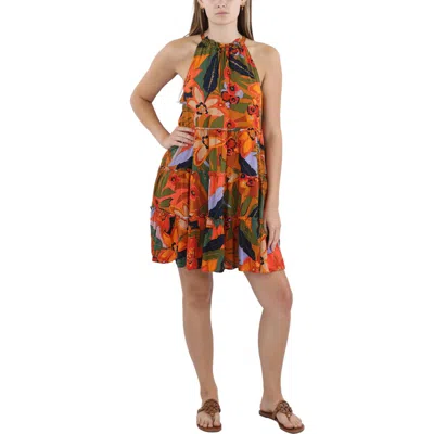 Cece Womens Tiered Rayon Halter Dress In Orange