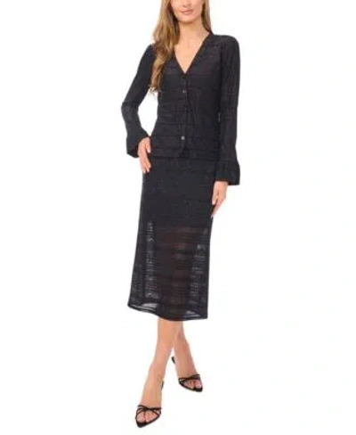 Cece Womens V Neck Cardigan Top Midi Skirt In Black