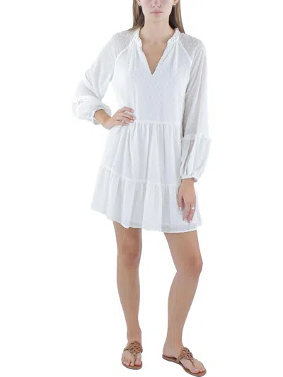 Cece Womens V Neck Long Sleeve Mini Dress In White
