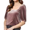 Cece Square Neck Stretch Velvet Top In Pink