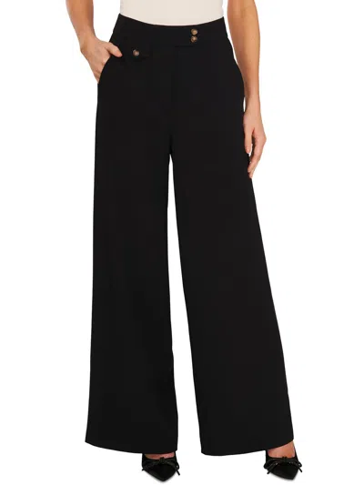 Cece Womens Wide Legs Flat Front Trouser Pants In Rich Black
