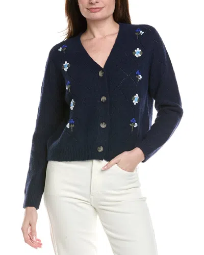 Cece Wool-blend Pointelle Cardigan In Blue