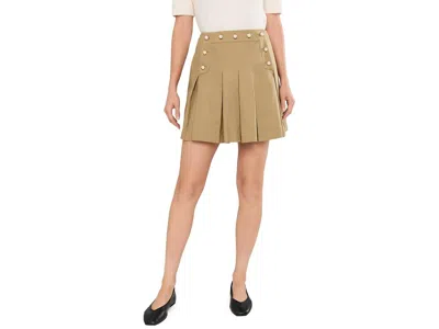 Cece Woven Pleated Mini Skirt With Pearl Women's Skirt Olive Khaki: 8, Cotton/spandex In Green