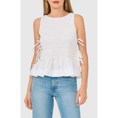 Cece Woven Puckered Tank In White
