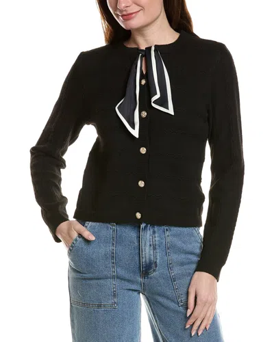 Cece Woven Tie Scarf Cardigan In Black