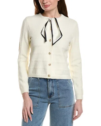 Cece Woven Tie Scarf Cardigan In Brown