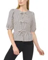 Cece Stripe Bow Front Cotton Peplum Top In Multi