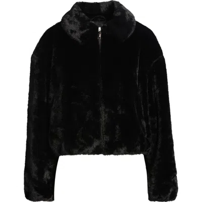 Cece Zip Front Faux Fur Blouson Jacket In Black