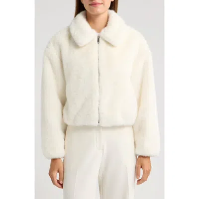 Cece Zip Front Faux Fur Blouson Jacket In White