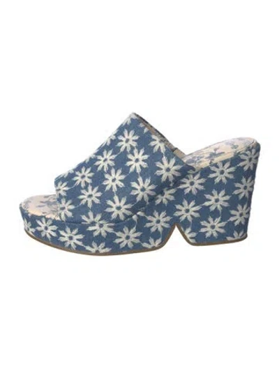 Pre-owned Cecelia Denim Floral Print Slides In Blue