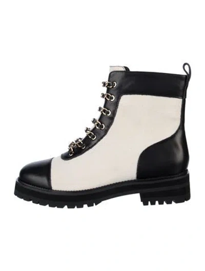 Pre-owned Cecelia Leather Colorblock Pattern Combat Boots In Black