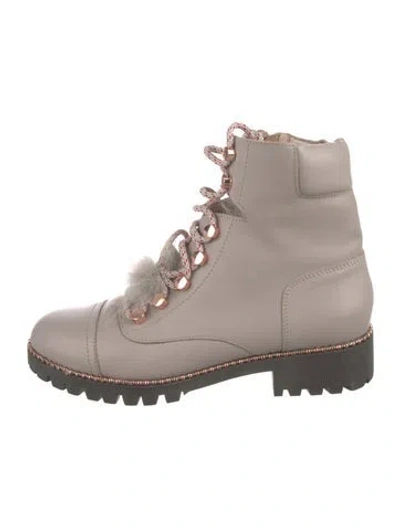 Pre-owned Cecelia Leather Combat Boots In Gray