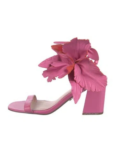 Pre-owned Cecelia Leather Floral Print Sandals In Pink