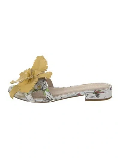 Pre-owned Cecelia Leather Floral Print Slides In Multi