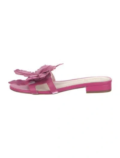 Pre-owned Cecelia Leather Ruffle Embellishment Slides In Pink