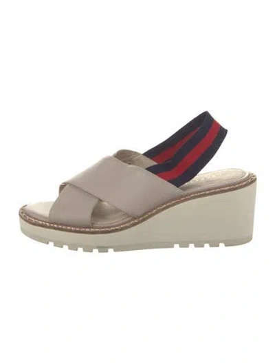 Pre-owned Cecelia Leather Striped Slingback Sandals In Neutral