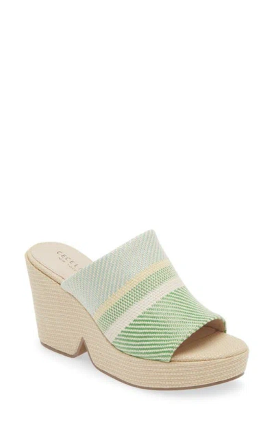 Cecelia New York Frost Wedge Slide Sandal In Green Natural Raffia