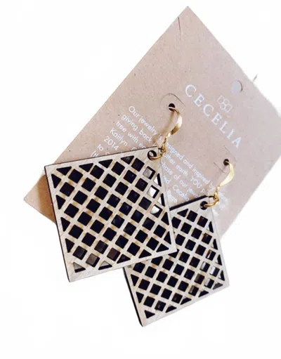 Cecelia New York Women's Aztec Wood Earrings In Square In Black
