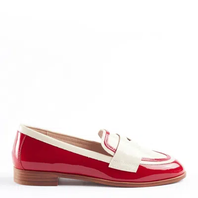 Cecelia New York Women's Kali Loafer In Oat And Red Patent Leather