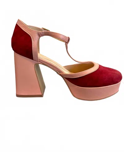Cecelia New York Women's Novice Platform T-strap Heels In Pink Burgundy In Red