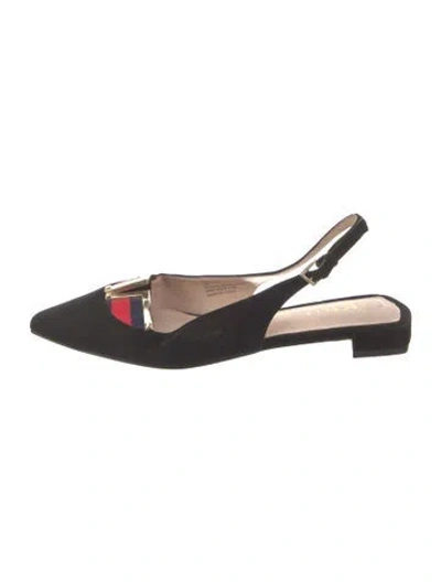 Pre-owned Cecelia Suede Colorblock Pattern Slingback Flats In Black