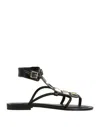 Cécile Woman Thong Sandal Black Size 7 Soft Leather In Black