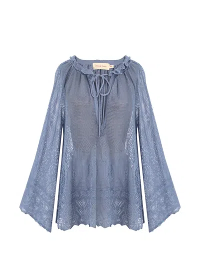 Cecilia Prado Crochet-knit Ruffled Blouse In Blue