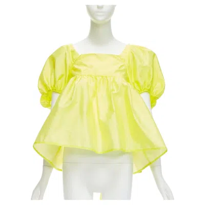 Pre-owned Cecilie Bahnsen 2021 Babett Yellow Textured Puff Sleeve Babydoll Top Uk6 Xs